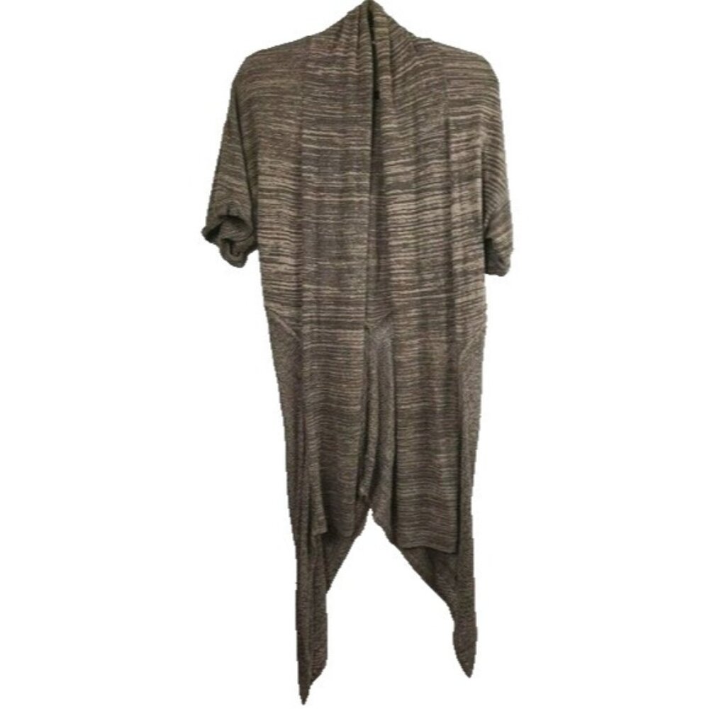 T Tahari Womensโ Short Sleeve Cardigan Large Brown Uneven Longline Open Knit